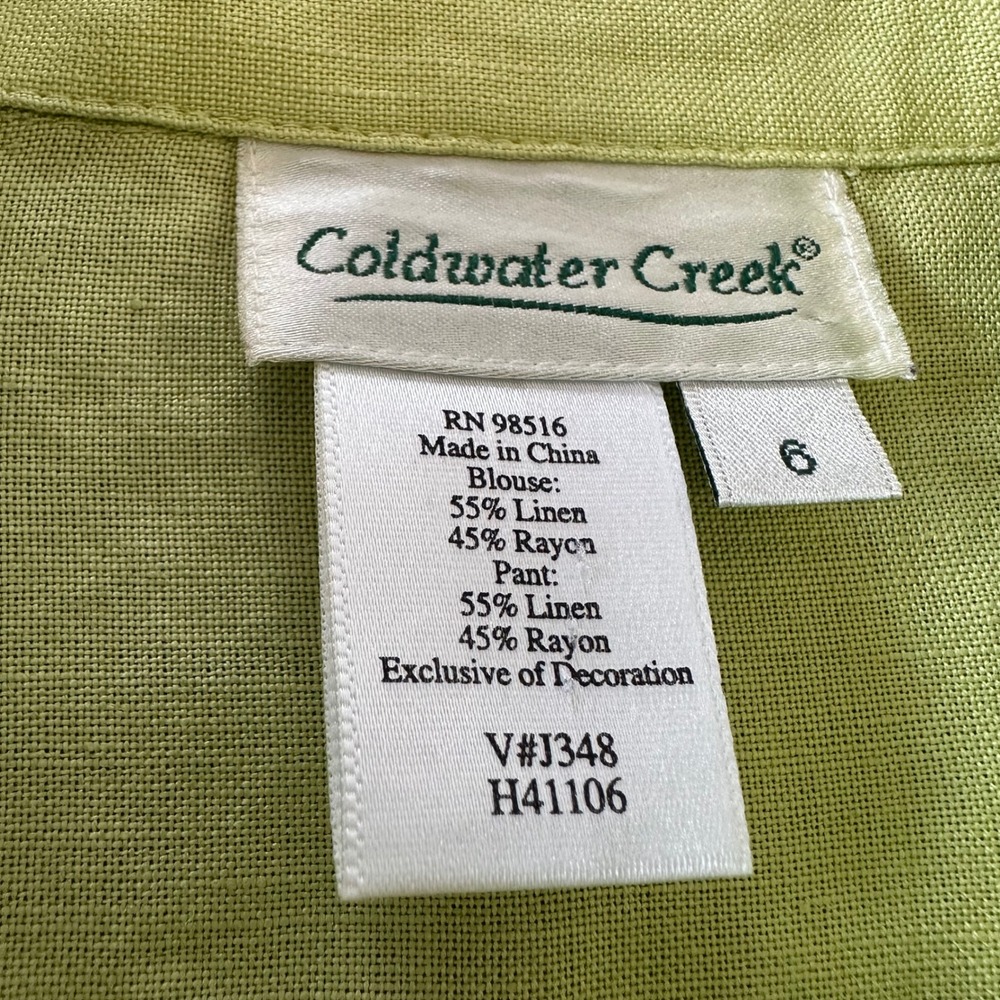 Coldwater Creek Linen Eyelet Button Down Top Tunic Cottagecore Romantic Citron 6 - Picture 2 of 8
